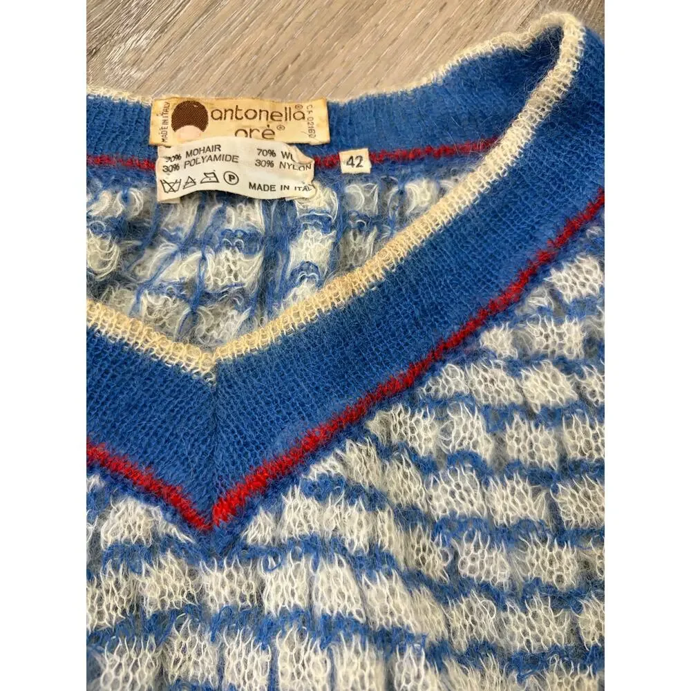Antonella Ore Blue Mohair Sweater Made in Italy Fuzzy Knit Size 42